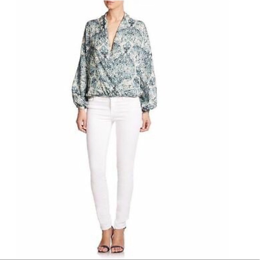HAUTE HIPPIE Tapestry Floral Faux-Wrap Silk Blouse